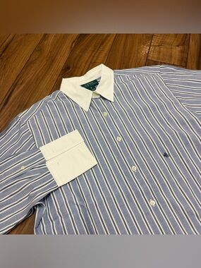 Vtg Lauren Ralph Lauren Button Up Shirt Striped Long Sleeve Flip Cuff Womens 8